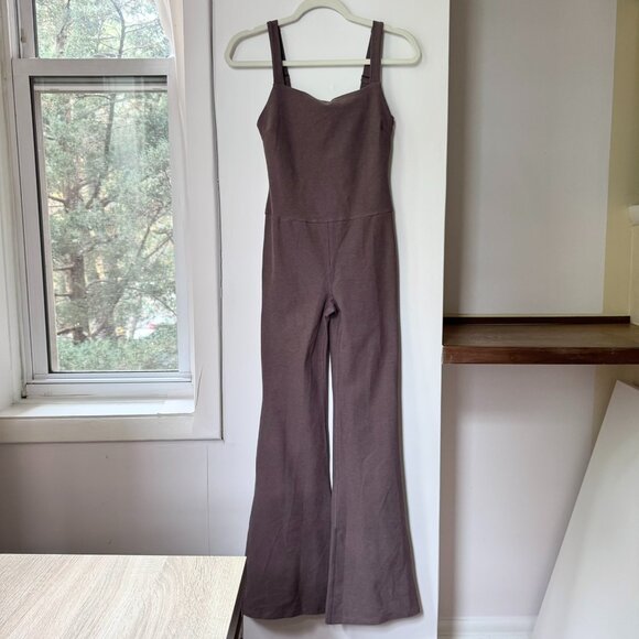 New Beyond Yoga Spacedye Hit The Scene Flare Jumpsuit Truffle Heather Small - Picture 4 of 9